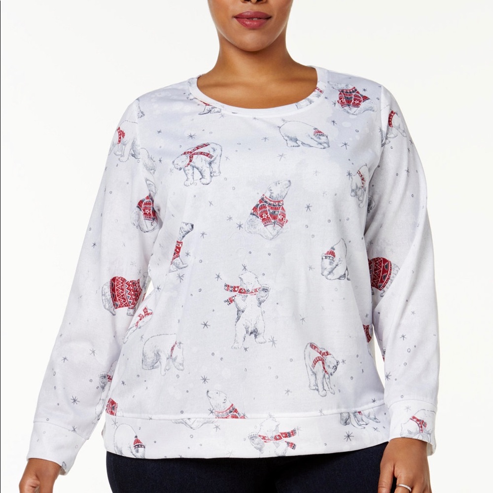 Style & Co Plus 1X Polar Bear Embellished Top